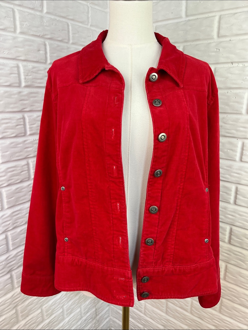 Jules & Leopold 5 Diamond Red Corduroy Utility Jacket Button Front Sz PL